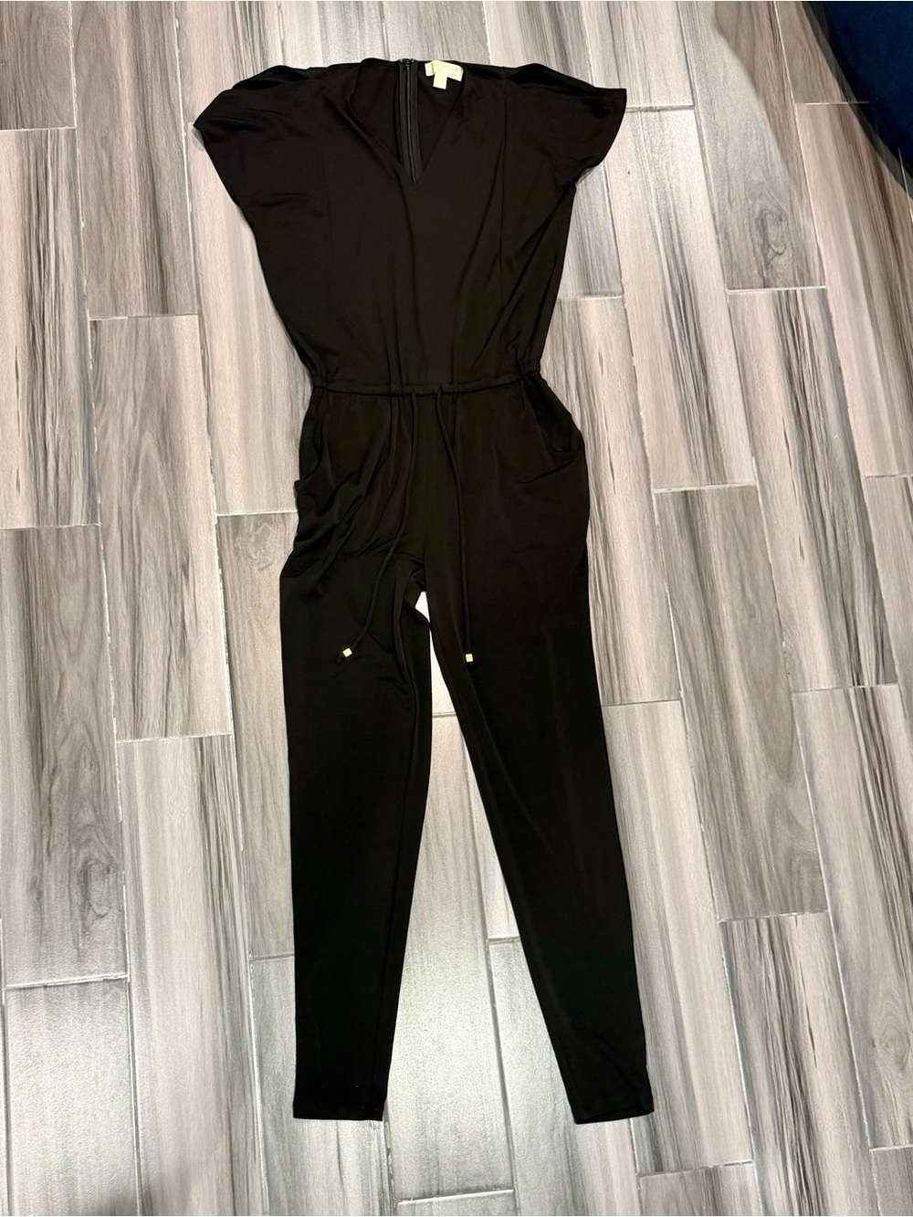 Michael Kors Black Short-Sleeve Drawstring Jumpsuit